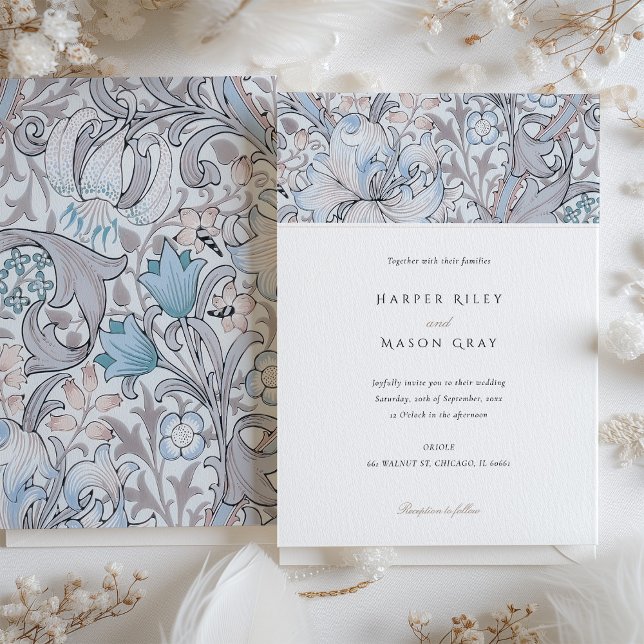 Invitation Classique Golden Lily Elégant Pastel Morris Mariag (Créateur téléchargé)