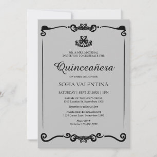 Invitation Classique gris noir Tiara Quinceanera