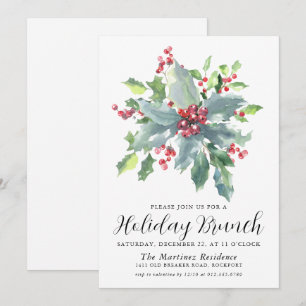 Invitation Classique Holly Berry verdure Brunch de vacances