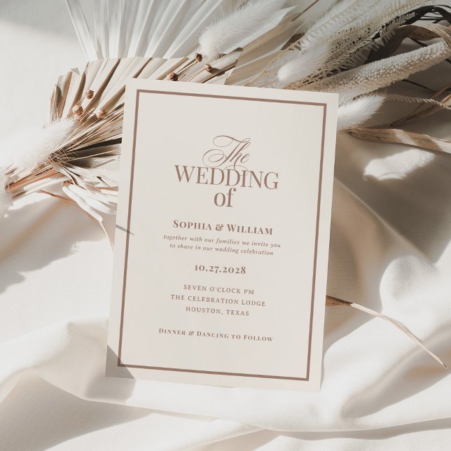 Invitation Classique ivoire et taupe | Mariage neutre Luxe (Créateur téléchargé)