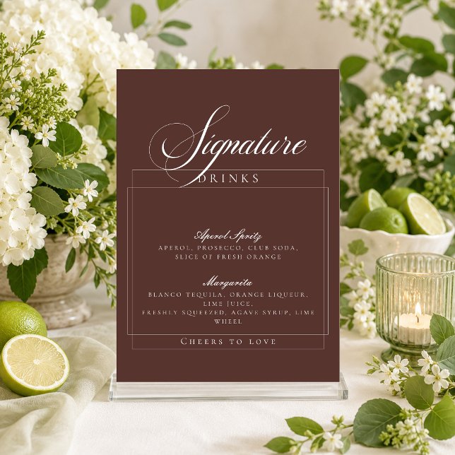 Invitation Classique Ivory Marron Signature Boissons Panneau (Créateur téléchargé)