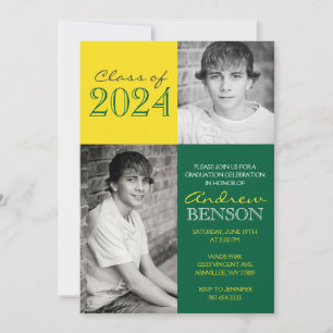 Invitation Classique jaune vert et doré 2 Photo Graduation