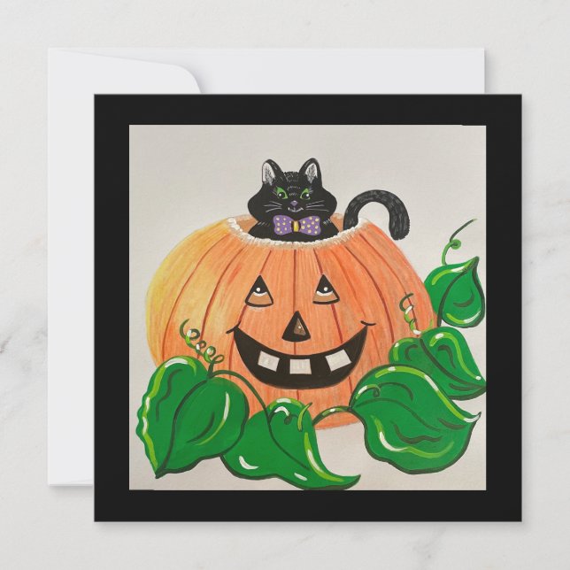 Invitation Classique Kitty dans une Citrouille (Devant)