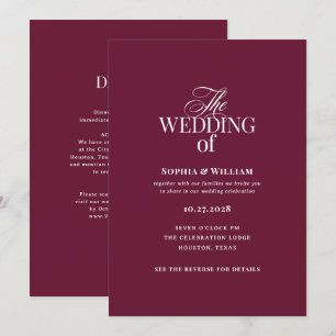 Invitation Classique Luxe Bourgogne Code QR de mariage tout