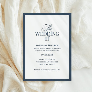 Invitation Classique Luxe Élégant mariage bleu marine et bl