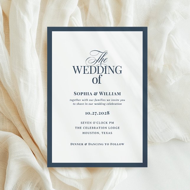 Invitation Classique Luxe | Élégant mariage bleu marine et bl (Créateur téléchargé)