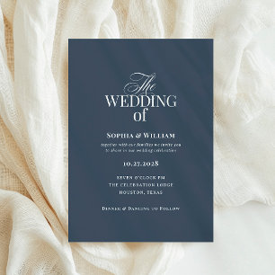 Invitation Classique Luxe Élégant Mariage Bleu Nuit