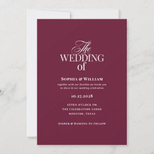 Invitation Classique Luxe Mariage élégant en bordeaux