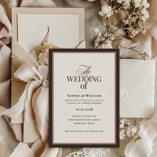 Invitation Classique Luxe Mariage Neutre Brun