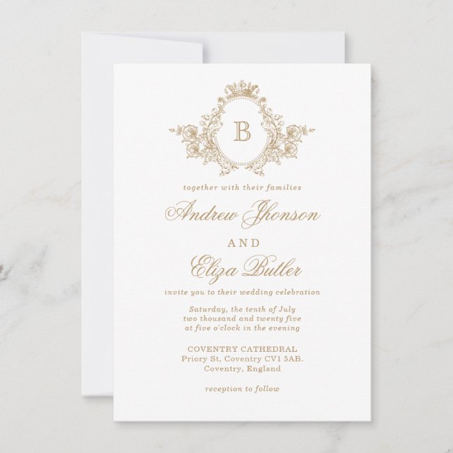 Invitation Classique Luxe Or Crête Monogramme Personnalisé Ma (Devant)