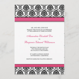 Invitation classique Mariage damassé (ruban fuchsi