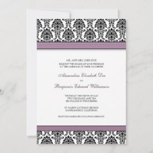 Invitation classique Mariage damassé (rubans lilas