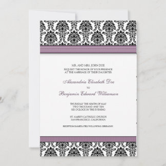 Invitation classique Mariage damassé (rubans lilas