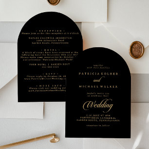 Invitation Classique Mariage Noir et Or Avant et Arrière