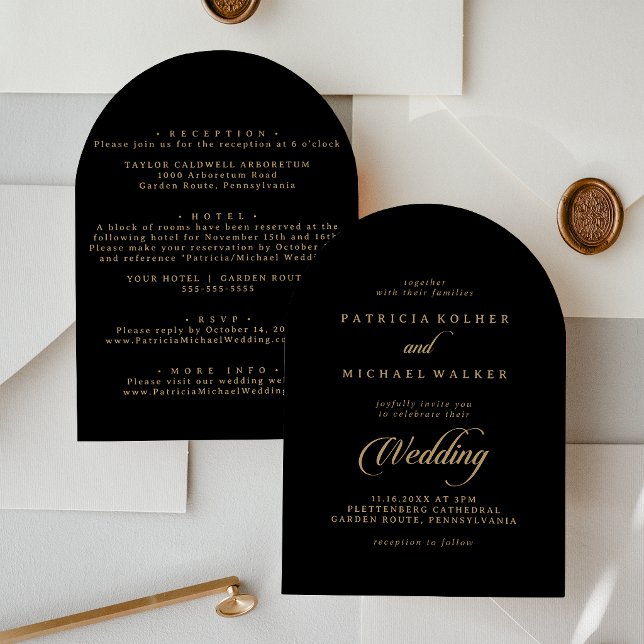 Invitation Classique Mariage Noir et Or Avant et Arrière (Créateur téléchargé)