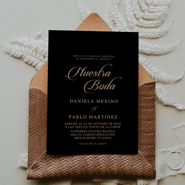 Invitation Classique Mariage Nuestra Boda Noir et Or (Créateur téléchargé)