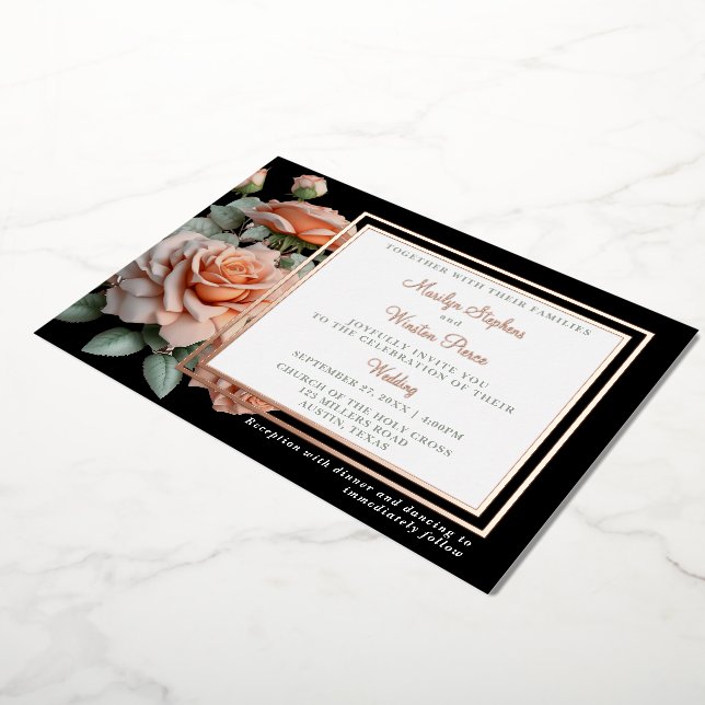 Invitation classique Mariage Peach Rose Foil (Rotation)