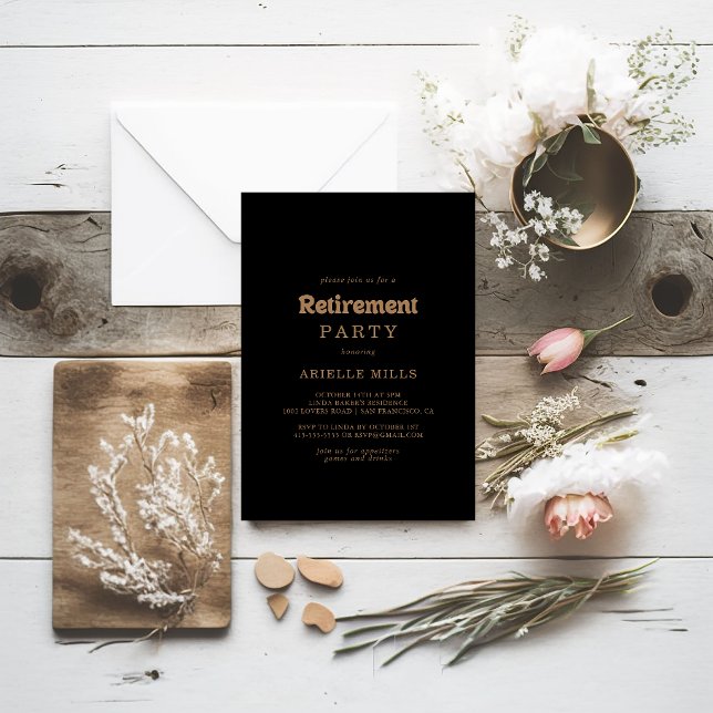 Invitation Classique minimal Or Noir pour une fête de retrait (Créateur téléchargé)