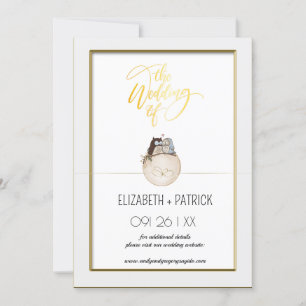 Invitation Classique minimaliste ,hiboux amoureux save the da