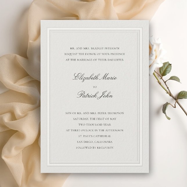 Invitation Classique Moderne Formel Ecru Épais et Mince Maria (formal wedding invitation modern classic double frame duo elegant ecru calligraphy parents host)
