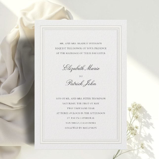 Invitation Classique Moderne Formel Épais & Mince Mariage Ivo (formal wedding invitation modern classic double frame thick thin ecru calligraphy parents host)