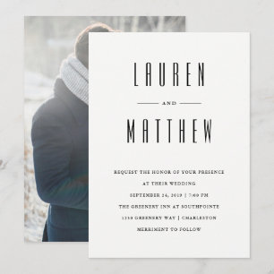 Invitation Classique moderne Mariage photo noir et blanc