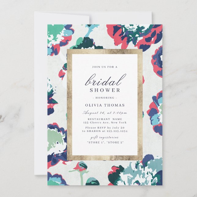 Invitation Classique moderne vert floral abstrait Shower de m (Devant)