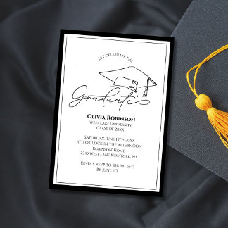 Invitation Classique noir et blanc, typographie de chapeau de