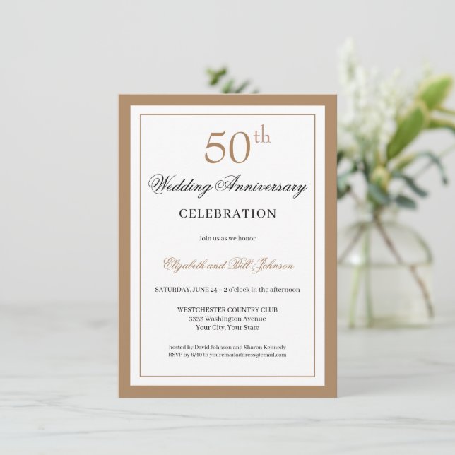 Invitation Classique Or 50e Anniversaire de Mariage (Debout devant)