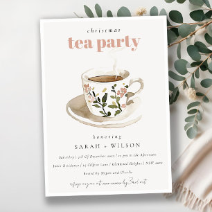 Invitation Classique Pastel Floral Tea Cup Christmas Tea Part