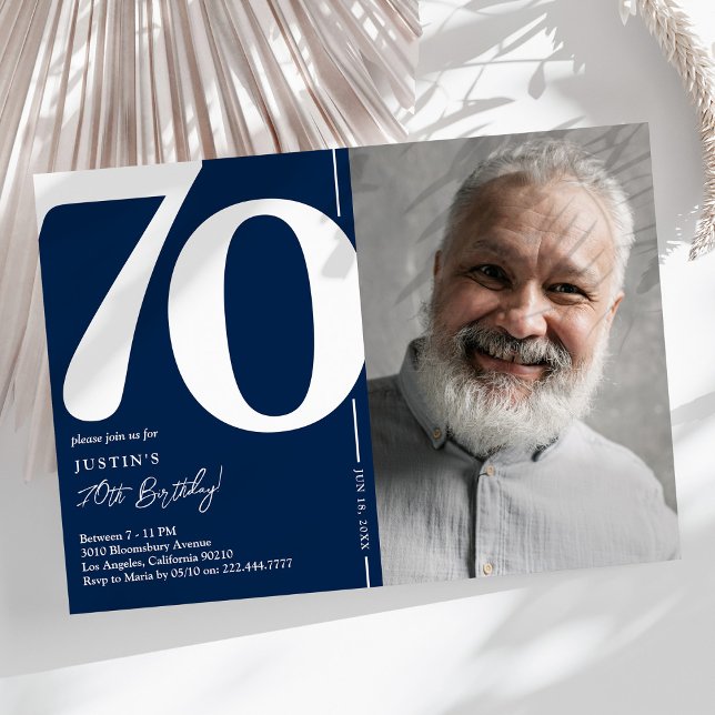 Invitation classique pour les 70 ans avec photo et (Créateur téléchargé)