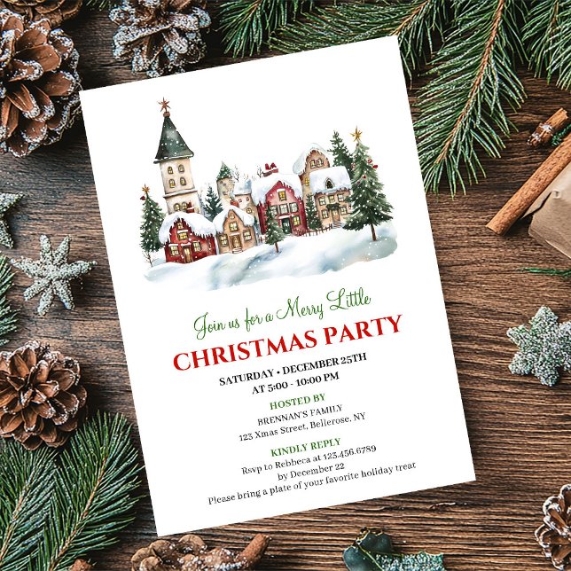 Invitation classique pour un dîner de Noël en vill (Classic festive city Christmas party dinner invitation)