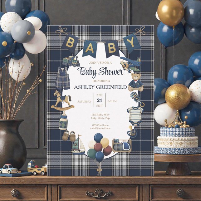 Invitation classique pour une baby shower à carrea (Créateur téléchargé)