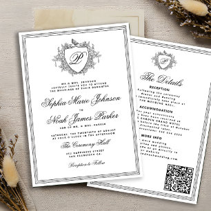 Invitation Classique QR code de mariage monochrome formel mon
