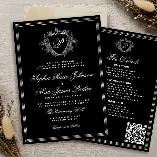 Invitation Classique QR code de mariage monochrome formel mon (Créateur téléchargé)