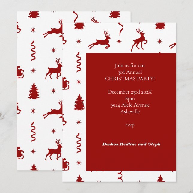 Invitation Classique Renne de Noël  (Devant / Derrière)