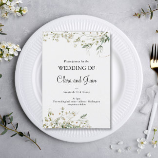 Invitation Classique romantique, fleurs blanches