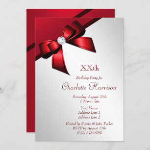 Invitation Classique Romantique Rouge & Argent fête d'anniver