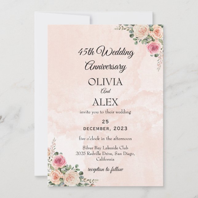 Invitation Classique Rose Crème Floral Mariage Anniversaire  (Devant)