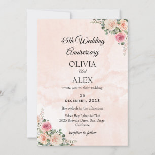 Invitation Classique Rose Crème Floral Mariage Anniversaire 