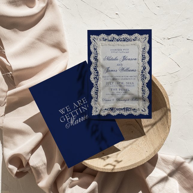Invitation Classique Royale Blue Old Money Dentelle Mariage  (Créateur téléchargé)