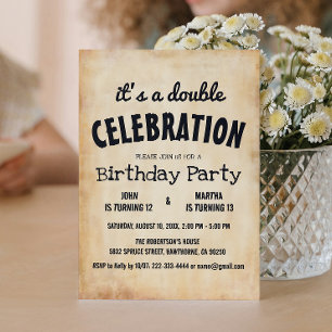 Invitation Classique Rustique Double Anniversaire