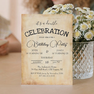 Invitation Classique Rustique Double Anniversaire