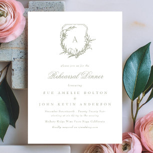 Invitation classique sauge vert monogramme crête de répétitio