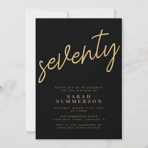 Invitation Classique Script Soixante-Dix Or Noir 70e Annivers