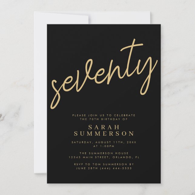 Invitation Classique Script Soixante-Dix Or Noir 70e Annivers (Devant)