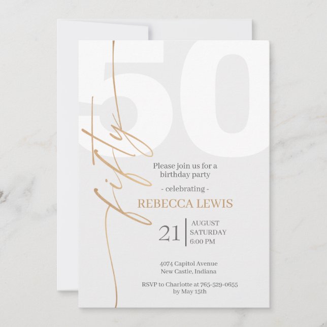 Invitation Classique Simple 50e Anniversaire Moderne Adulte (Devant)