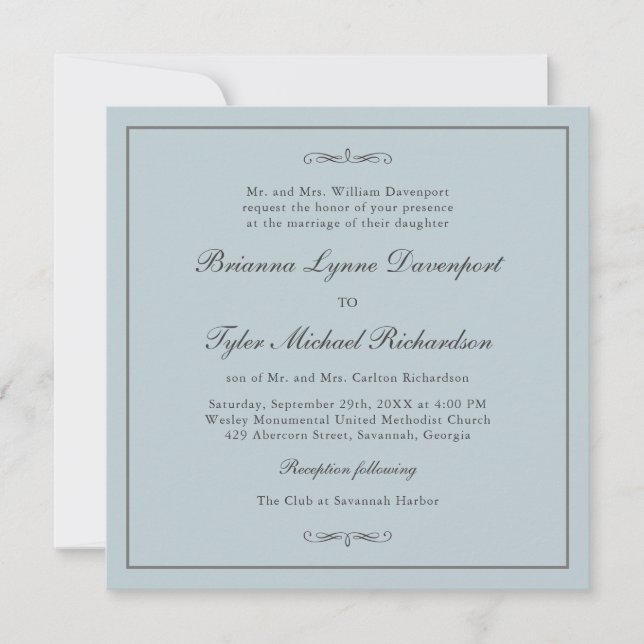 Invitation Classique Simple Elégance Dusty Blue Carré Mariage (Devant)