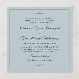Invitation Classique Simple Elégance Dusty Blue Carré Mariage