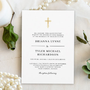 Invitation Classique Simple Elegant Christian Cross Mariage